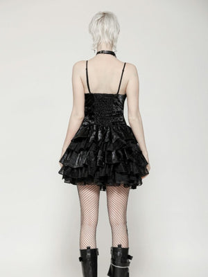 DARK IN LOVE DW1035 PUNK SHINY PU LEATHER LAYERED DRESS