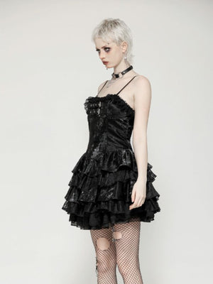 DARK IN LOVE DW1035 PUNK SHINY PU LEATHER LAYERED DRESS