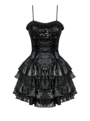 DARK IN LOVE DW1035 PUNK SHINY PU LEATHER LAYERED DRESS