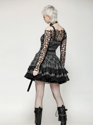 DARK IN LOVE DW1051 PUNK GREY PLAID METAL STUDDED DRESS