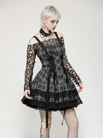 DARK IN LOVE DW1051 PUNK GREY PLAID METAL STUDDED DRESS