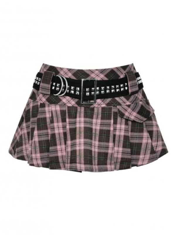 DARK IN LOVE KW374 PUNK PINK PLAID MINI SKIRT