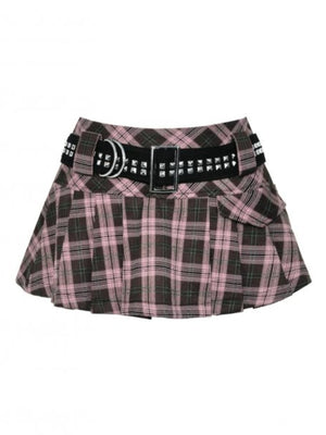 DARK IN LOVE KW374 PUNK PINK PLAID MINI SKIRT