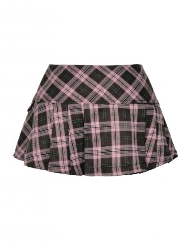 DARK IN LOVE KW374 PUNK PINK PLAID MINI SKIRT