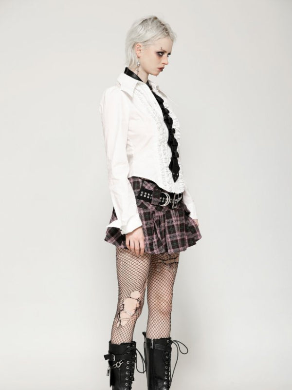 DARK IN LOVE KW374 PUNK PINK PLAID MINI SKIRT