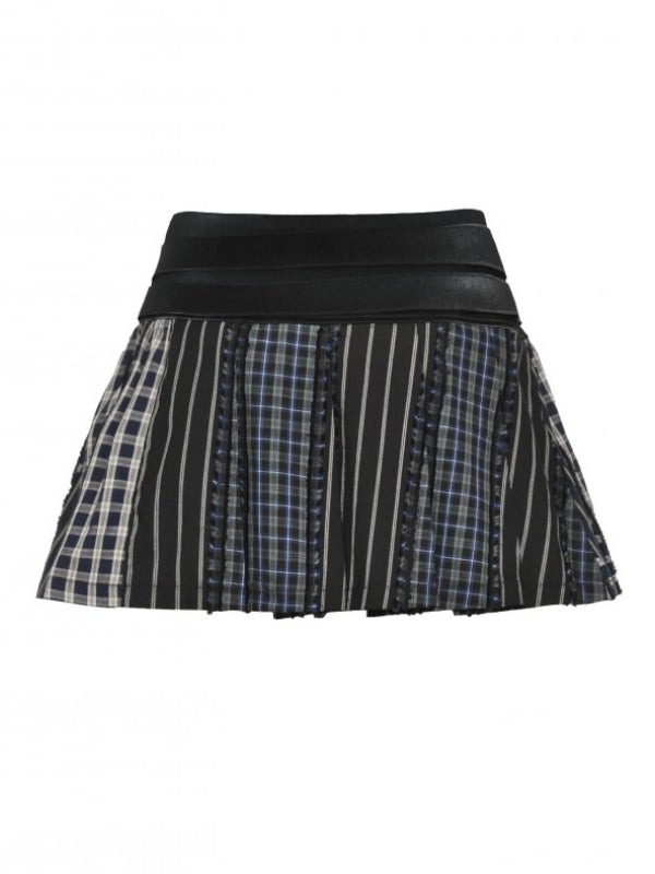 
            
                Load image into Gallery viewer, DARK IN LOVE KW380 COLORFUL PLAID PATCHWORK LEATHER WAIST SKIRT
            
        