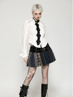 DARK IN LOVE KW380 COLORFUL PLAID PATCHWORK LEATHER WAIST SKIRT