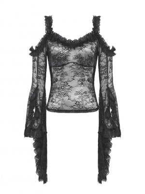 DARK IN LOVE TW623 GOTHIC ROMANTIC LACE FLARE SLEEVE TOP