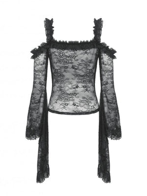 DARK IN LOVE TW623 GOTHIC ROMANTIC LACE FLARE SLEEVE TOP