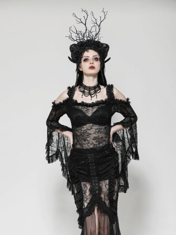 DARK IN LOVE TW623 GOTHIC ROMANTIC LACE FLARE SLEEVE TOP
