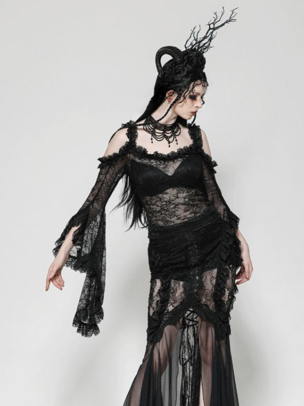 DARK IN LOVE TW623 GOTHIC ROMANTIC LACE FLARE SLEEVE TOP