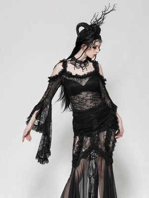 DARK IN LOVE TW623 GOTHIC ROMANTIC LACE FLARE SLEEVE TOP