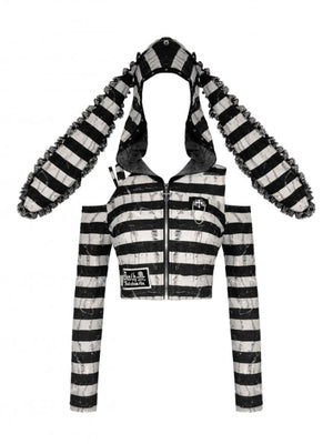 DARK IN LOVE TW558 PRISON BUNNY STRIPED CROP TOP