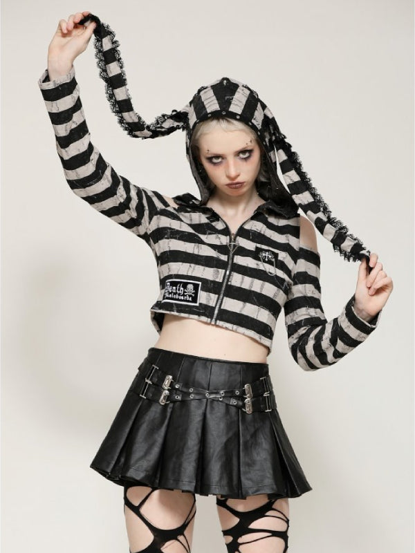 DARK IN LOVE TW558 PRISON BUNNY STRIPED CROP TOP