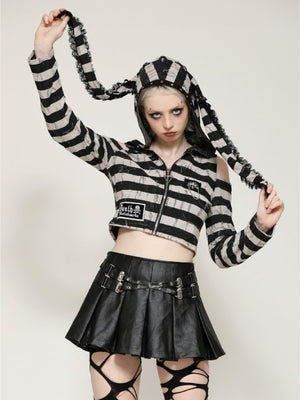 DARK IN LOVE TW558 PRISON BUNNY STRIPED CROP TOP
