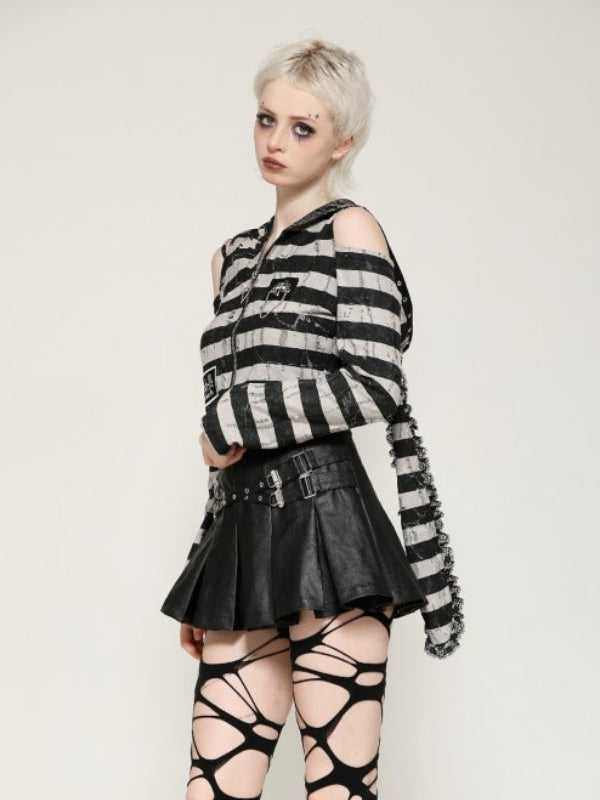 DARK IN LOVE TW558 PRISON BUNNY STRIPED CROP TOP