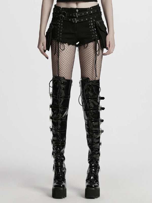 PUNK RAVE DENIM SHORTS WITH DETACHABLE POCKETS WK-705NDF