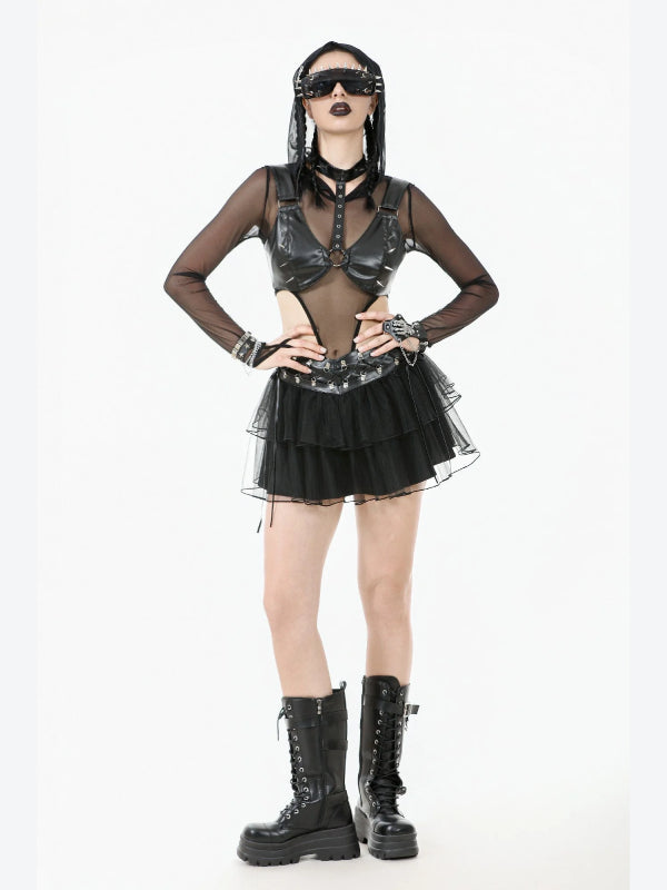 DARK IN LOVE KW401 FAKE LEATHER WITH TULLE SKIRT
