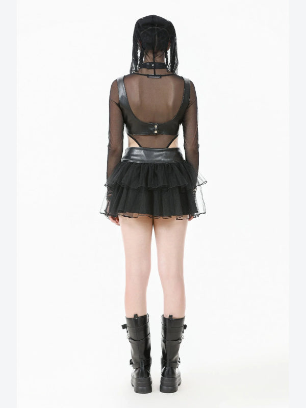 DARK IN LOVE KW401 FAKE LEATHER WITH TULLE SKIRT