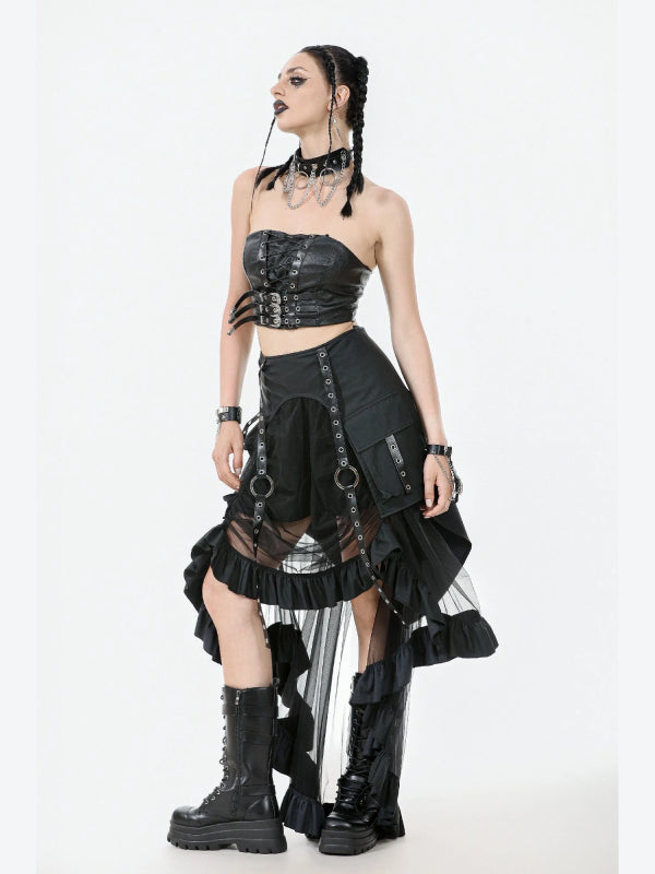 DARK IN LOVE KW385 STUDDED SKIRT MESH