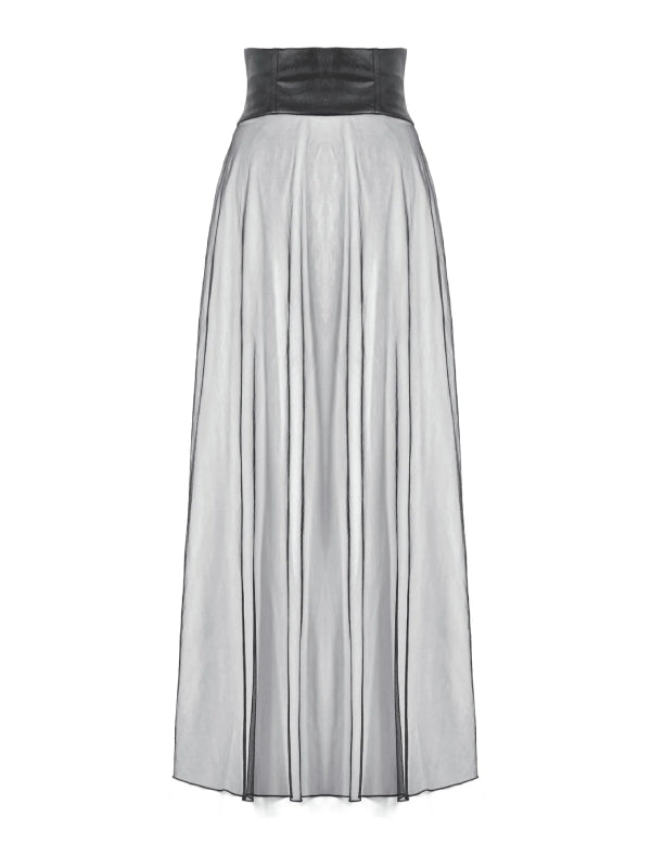 DARK IN LOVE KW403 FAUX LEATHER MESH MAXI SKIRT