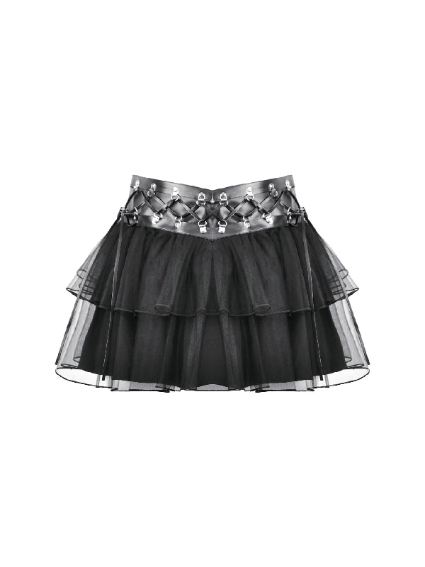 DARK IN LOVE KW401 FAKE LEATHER WITH TULLE SKIRT