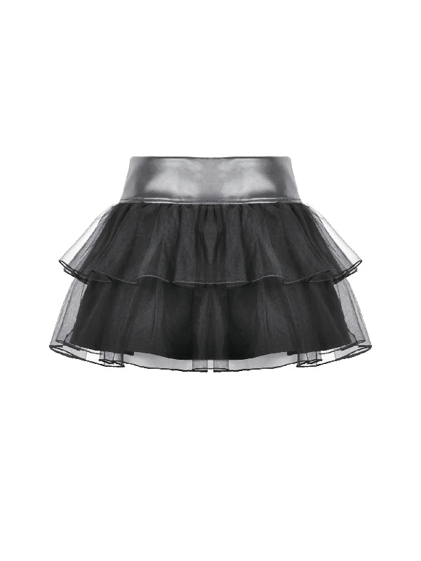DARK IN LOVE KW401 FAKE LEATHER WITH TULLE SKIRT