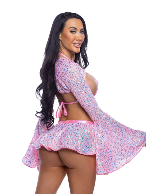 ROMA COSTUME SEQUIN BELL SLEEVE SHRUG PINK 6711
