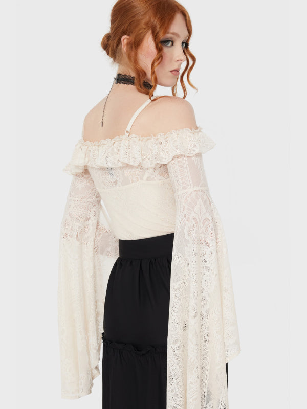 KILLSTAR BREATHLESS LACE BARDOT TOP IVORY