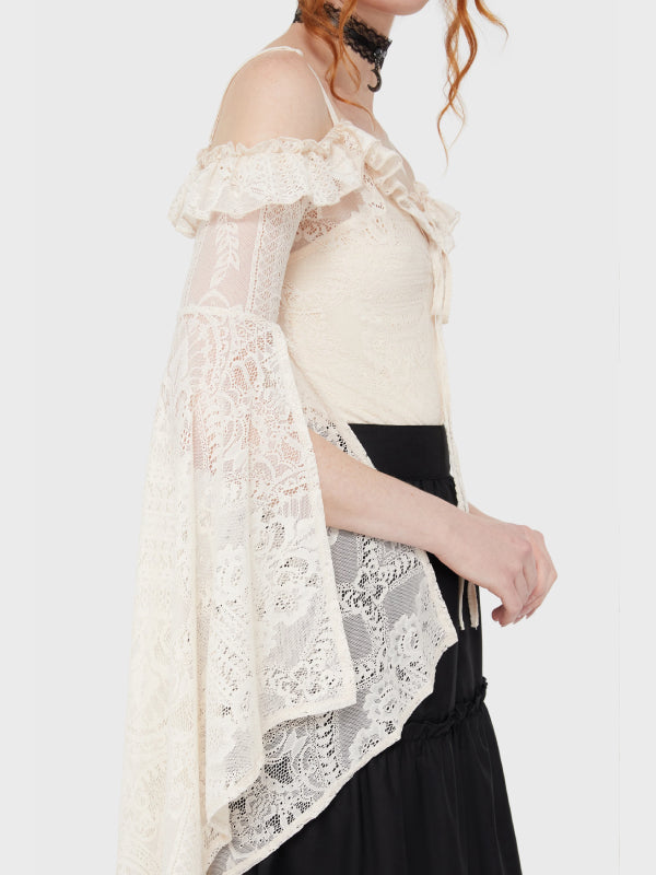 KILLSTAR BREATHLESS LACE BARDOT TOP IVORY