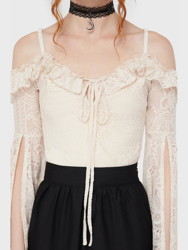 KILLSTAR BREATHLESS LACE BARDOT TOP IVORY