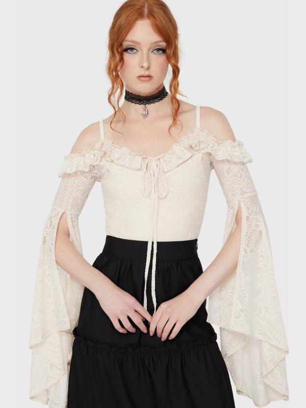 KILLSTAR BREATHLESS LACE BARDOT TOP IVORY