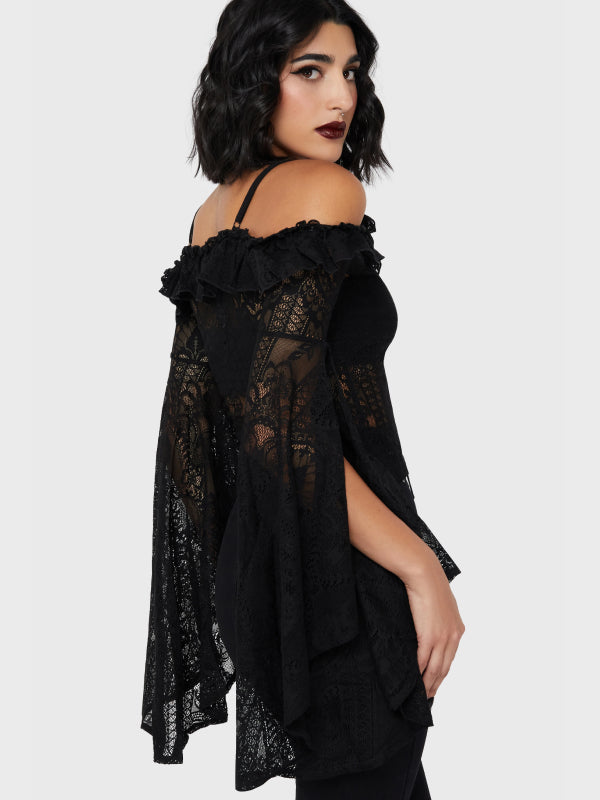 KILLSTAR BREATHLESS LACE BARDOT TOP BLACK