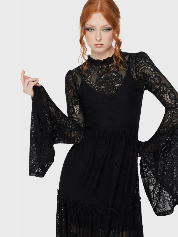 KILLSTAR HECATE LACE MAXI DRESS BLACK