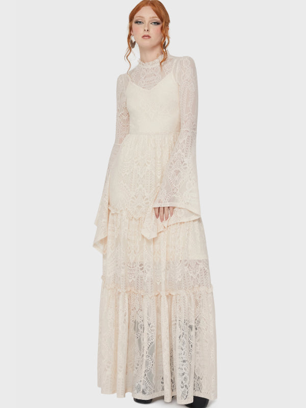 KILLSTAR HECATE LACE MAXI DRESS IVORY