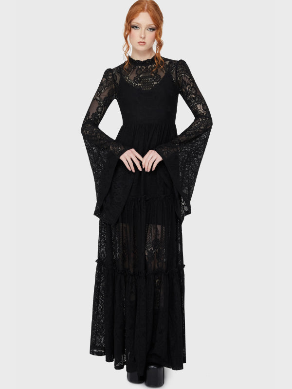 KILLSTAR HECATE LACE MAXI DRESS BLACK