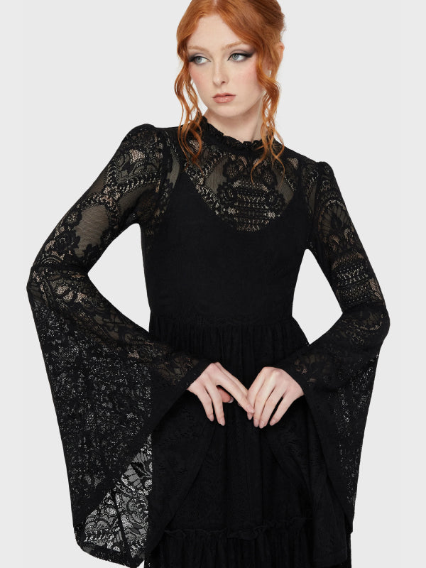 KILLSTAR HECATE LACE MAXI DRESS BLACK