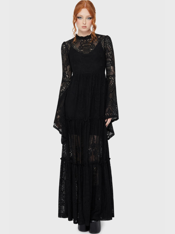 KILLSTAR HECATE LACE MAXI DRESS BLACK