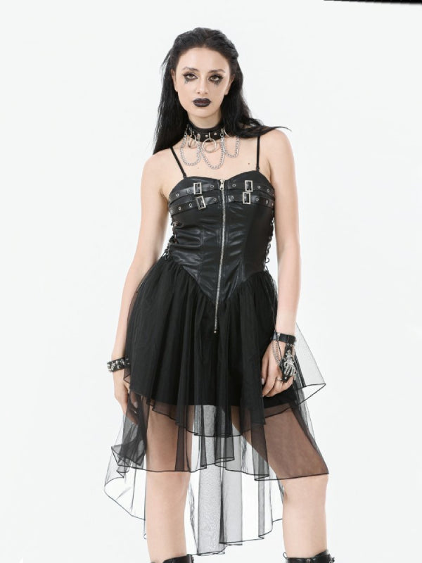 DARK IN LOVE DW1105 FAUX LEATHER & MESH DRESS