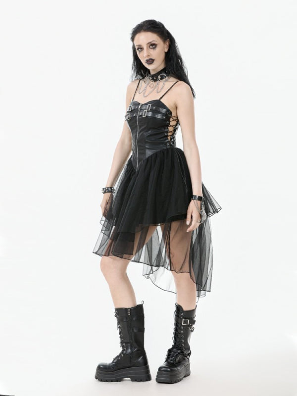 DARK IN LOVE DW1105 FAUX LEATHER & MESH DRESS