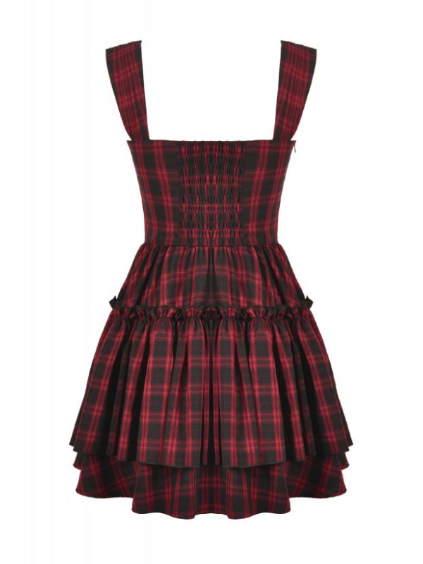 DARK IN LOVE DW1118 RED PLAID LAYERED CAKE DRESS