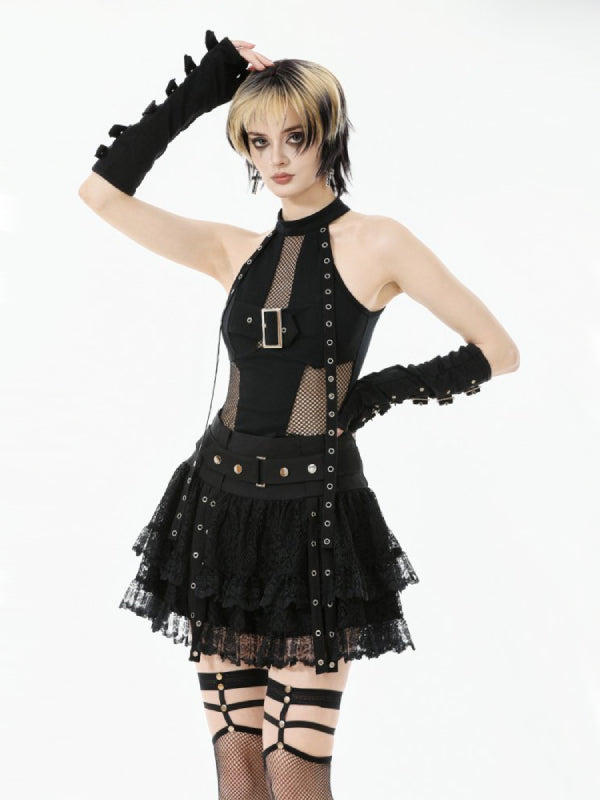 DARK IN LOVE KW417 BLACK LACE LAYER MINI SKIRT