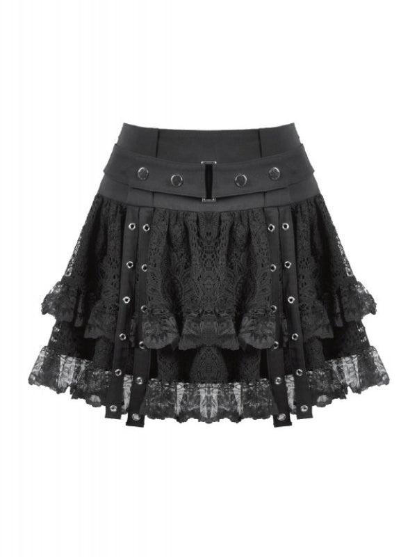 DARK IN LOVE KW417 BLACK LACE LAYER MINI SKIRT