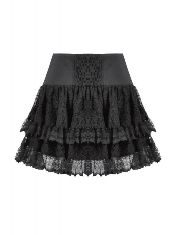 DARK IN LOVE KW417 BLACK LACE LAYER MINI SKIRT