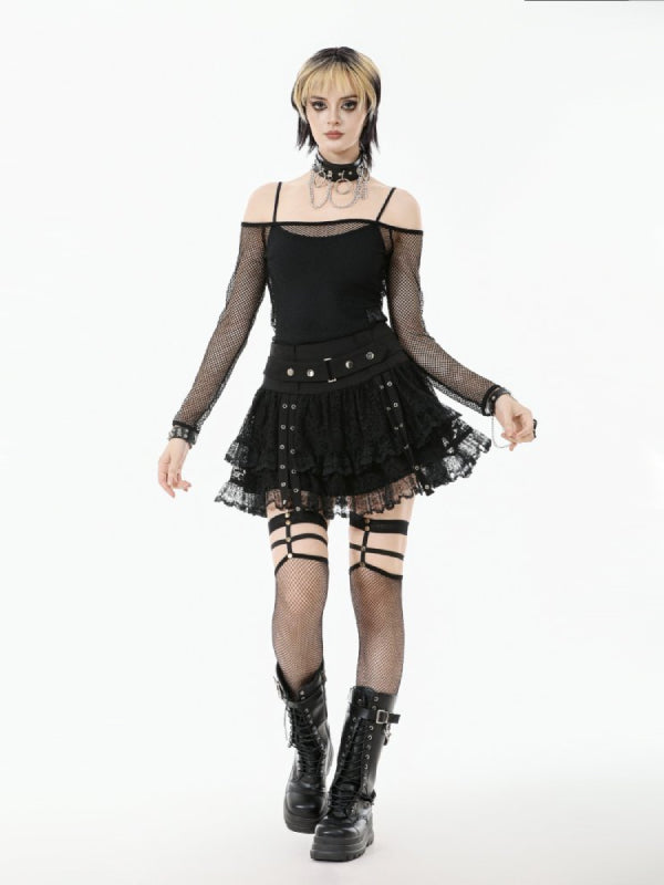 DARK IN LOVE KW417 BLACK LACE LAYER MINI SKIRT