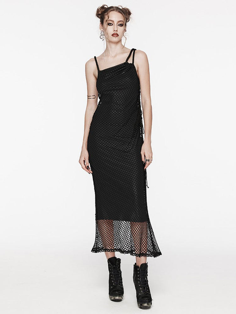 PUNK RAVE MESH SATIN MAXI DRESS BLACK OQ-721DQF