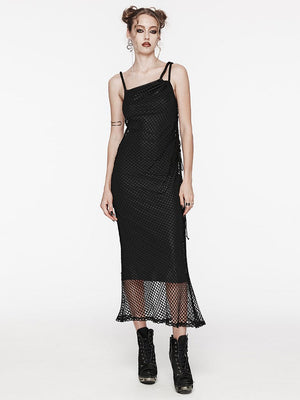 PUNK RAVE MESH SATIN MAXI DRESS BLACK OQ-721DQF