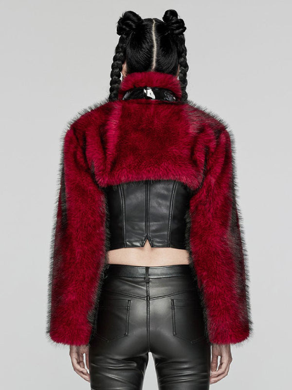 
            
                Load image into Gallery viewer, PUNK RAVE CROP FAUX FUR COAT RED WY-1664XDF
            
        