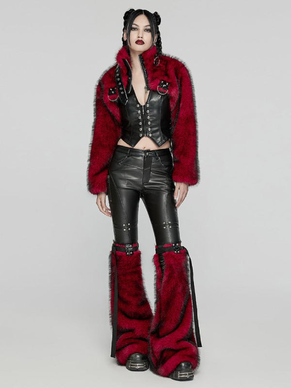 
            
                Load image into Gallery viewer, PUNK RAVE CROP FAUX FUR COAT RED WY-1664XDF
            
        