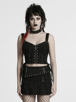 PUNK RAVE RIPPED BLACK DENIM CORSET TOP WT-987DQF